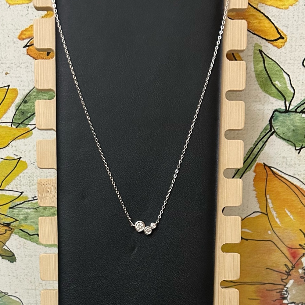 Sterling Silver & 3 Stone Moissanite Necklace - Picture 6 of 10